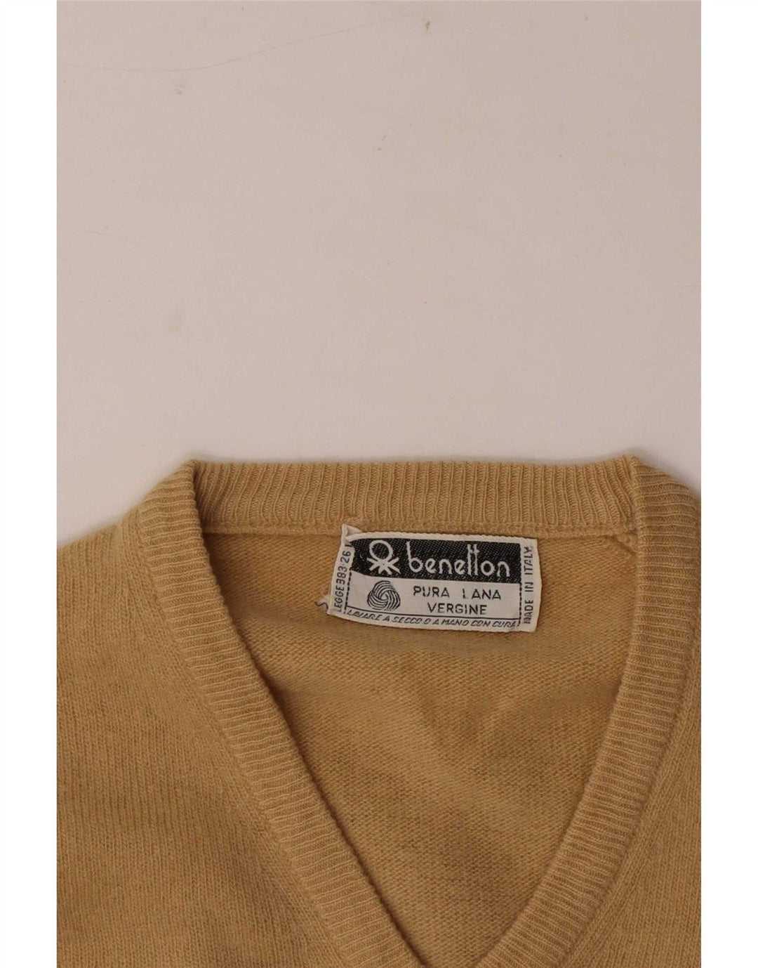 Benetton Jersey Con Cuello En V Para Mujer UK 40 Small Lana Beige
