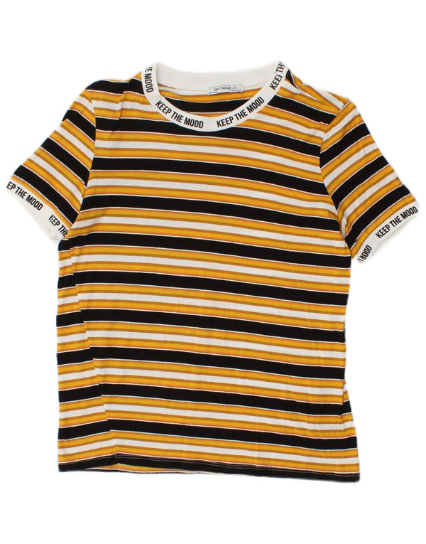 Zara Mujer Camiseta Gráfica Top UK 40 Mediano Rayas Amarillas