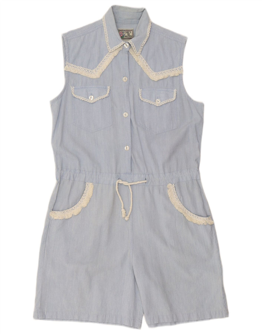 Vintage mujer sin mangas playsuit Reino Unido 16 azul grande