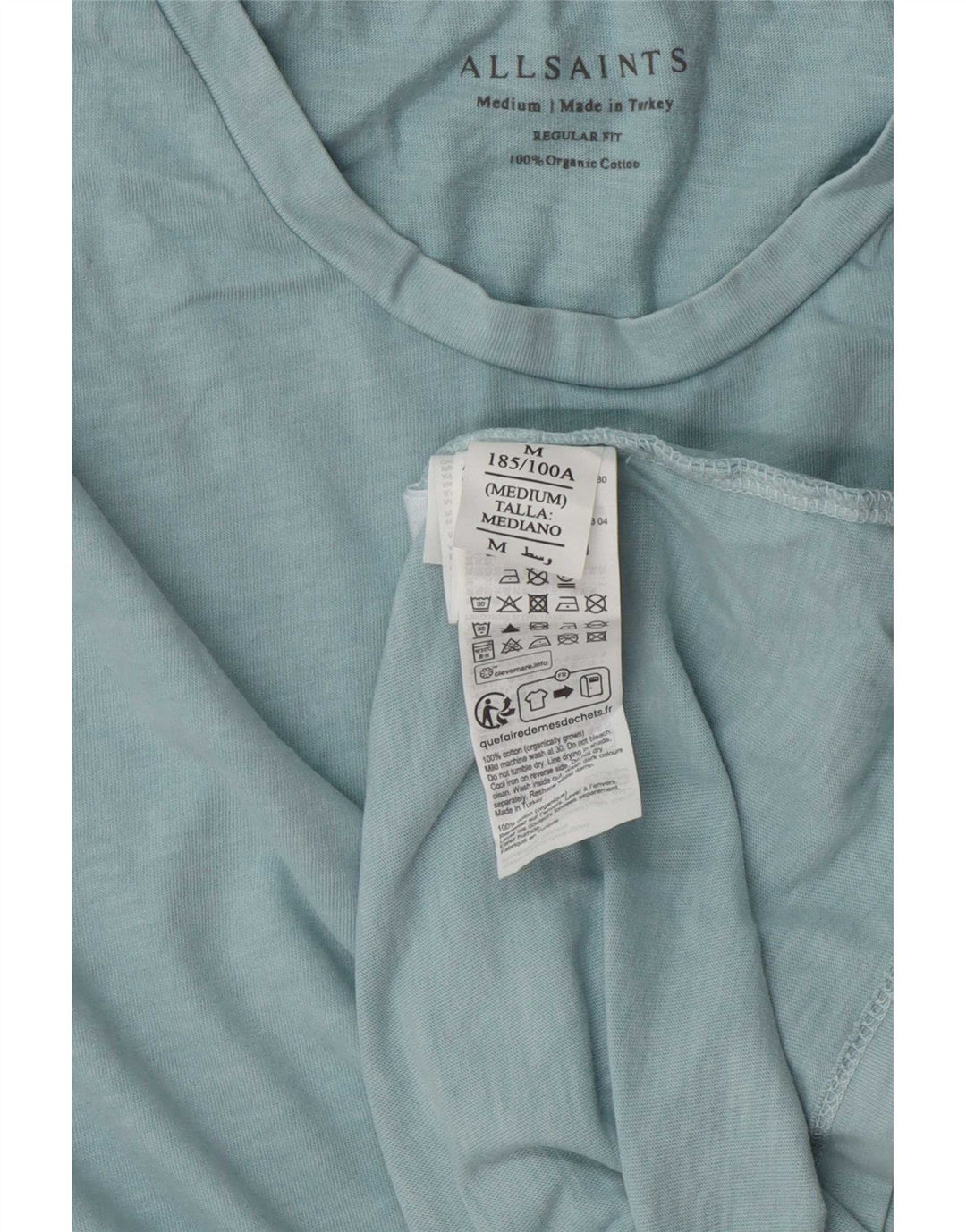 All Saints Hombre Regular Fit Camiseta Top Algodón Azul Medio