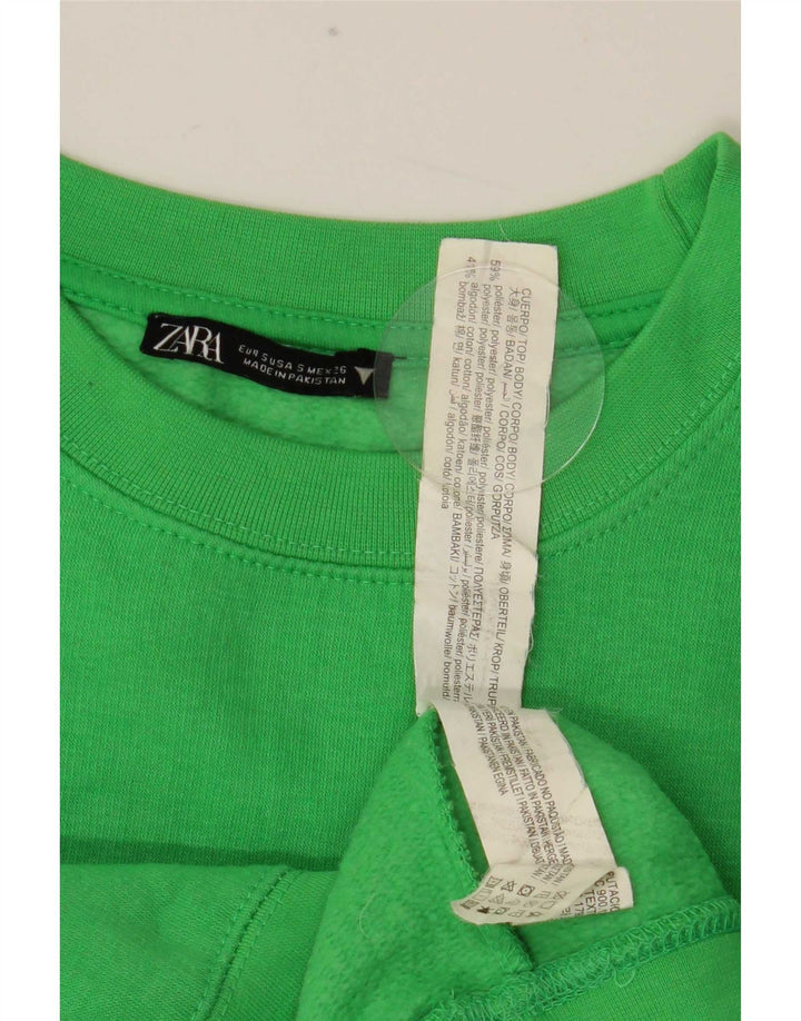 Zara Mujer Crop Sudadera Jumper UK 10 Small Verde Poliéster