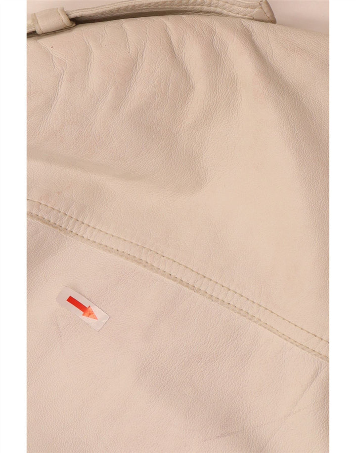 Vintage mujer chaqueta de cuero militar Reino Unido 14 cuero blanco medio