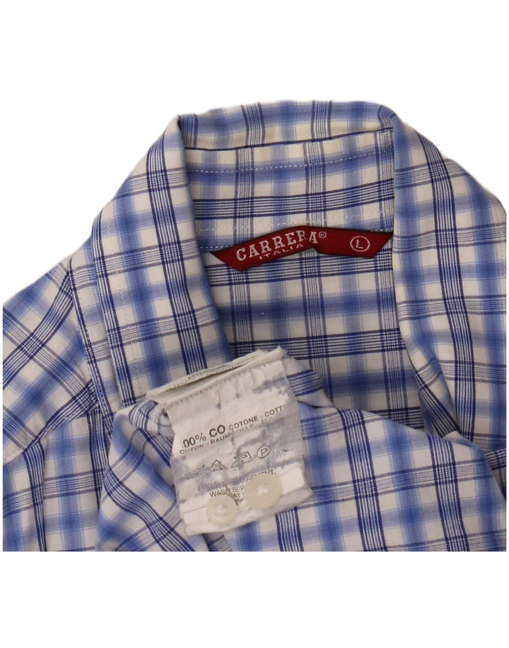 Carrera Camisa de manga corta para hombre de algodón a cuadros azules grandes