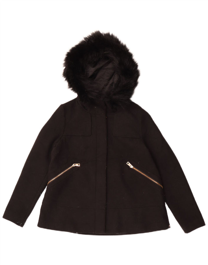 Zara Mujer Chaqueta Bomber Con Capucha UK 10 Small Poliéster Negro