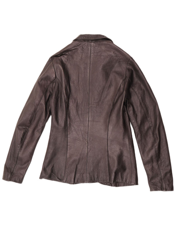 Vintage mujer 1 botón cuero Blazer chaqueta IT 42 medio negro