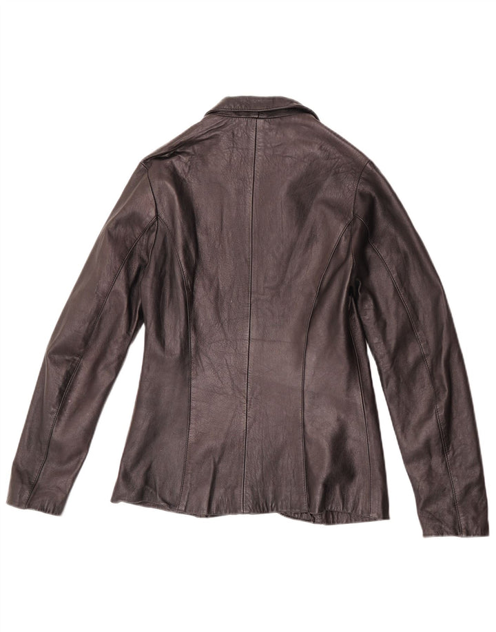 Vintage mujer 1 botón cuero Blazer chaqueta IT 42 medio negro