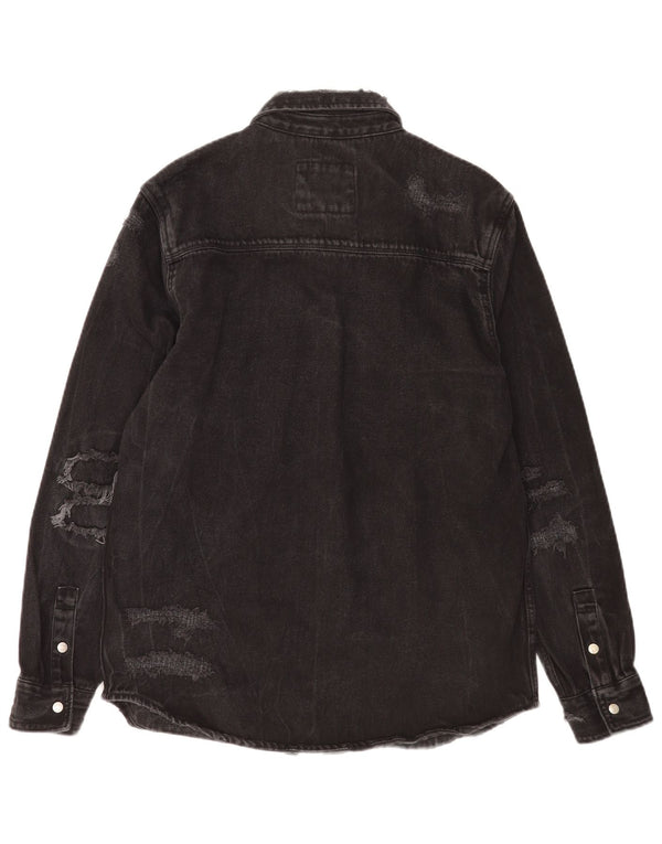 Zara Hombre Camisa Vaquera Desgastada De Ajuste Relajado Grande Algodón Negro