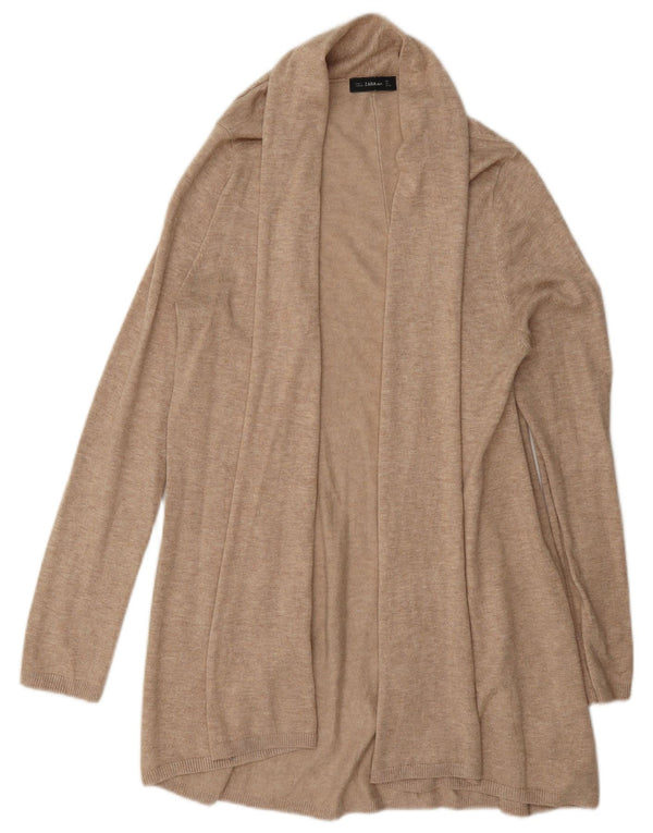 Zara Mujer Longline Open Cardigan Suéter UK 46 Large Viscosa Beige