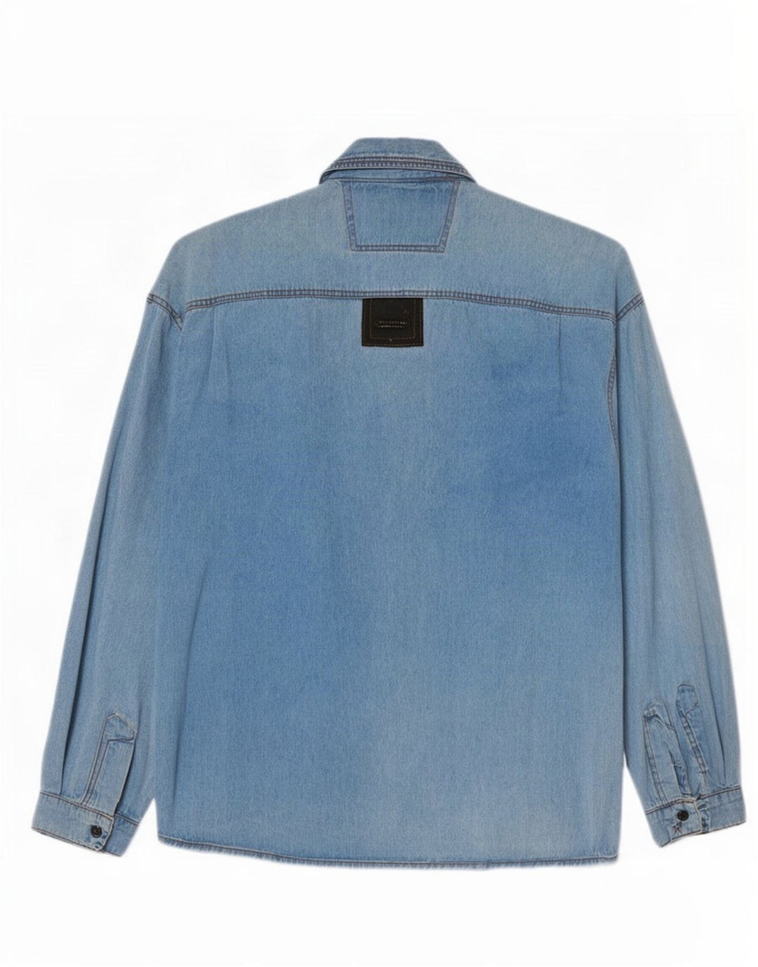 Camisa vaquera vintage para hombre Bloque de color azul grande