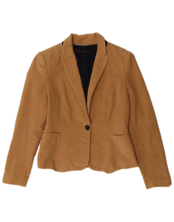 Zara Mujer Crop 1 Botón Blazer Chaqueta UK 42 Acetato Beige Medio