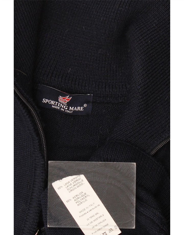 Sporting Mare - Jersey para hombre con cuello y cremallera, talla grande, de lana virgen, color azul marino