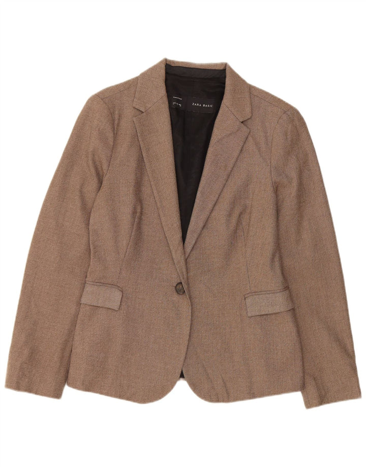 Zara Chaqueta Blazer De 1 Botón Para Mujer UK 44 Grande Poliéster Marrón