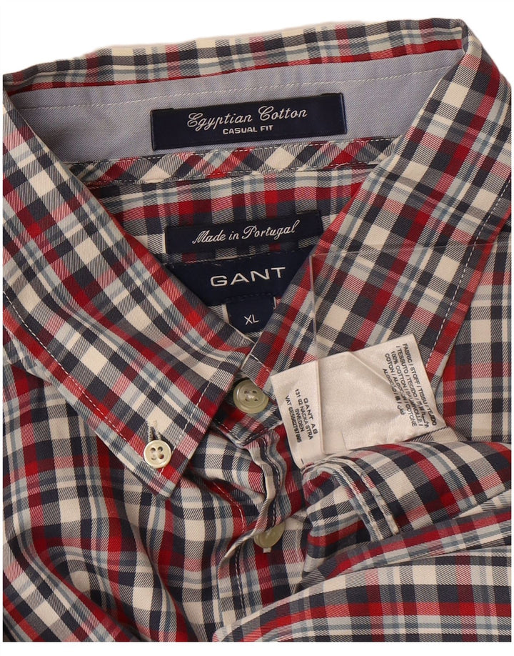 GANT Camisa Casual Fit XL De Algodón A Cuadros Rojos Hombre