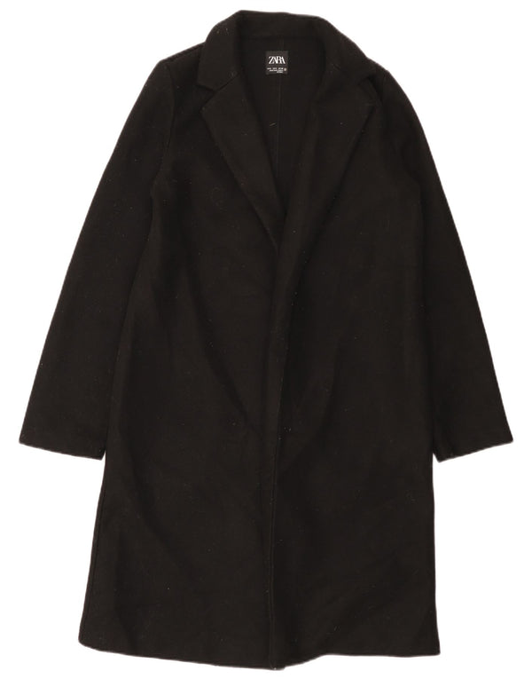 Zara Mujer Abrigo Abierto UK 10 Small Poliéster Negro