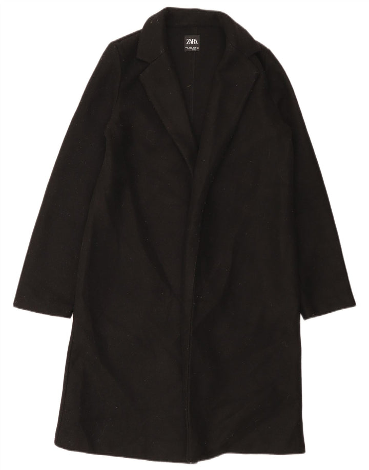 Zara Mujer Abrigo Abierto UK 10 Small Poliéster Negro