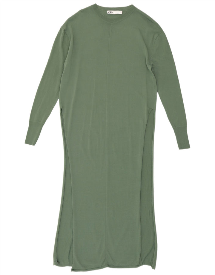 Zara Mujer Maxi Vestido UK 42 Viscosa Verde Medio
