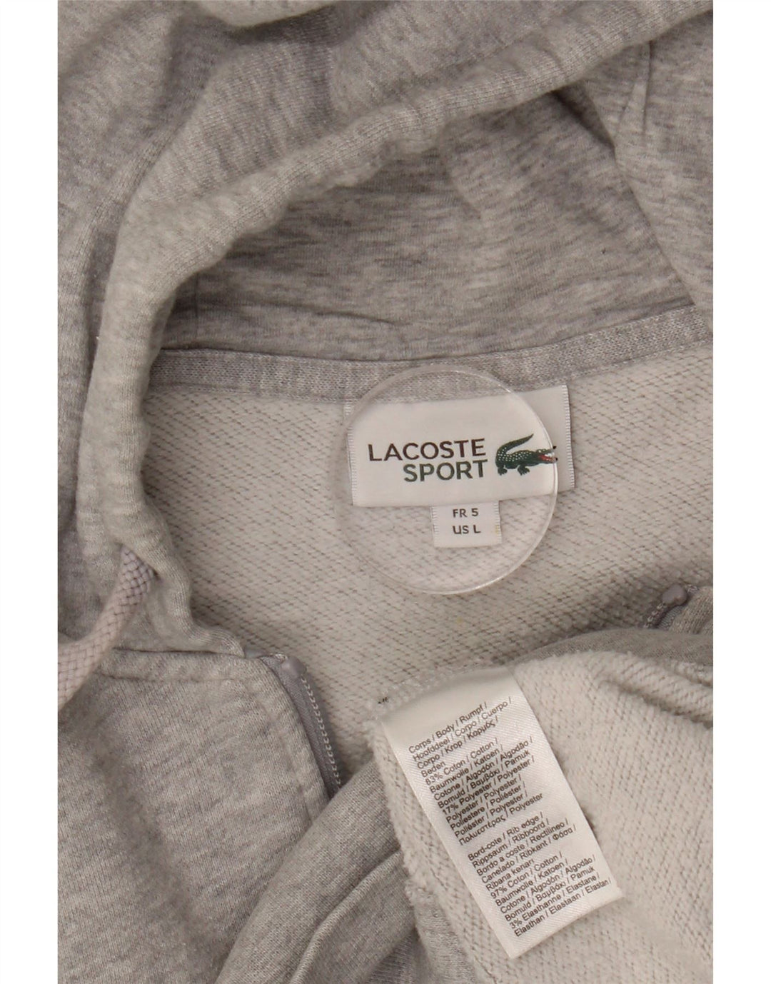LACOSTE Sudadera con capucha y cremallera para hombre talla 5 grande algodón moteado gris