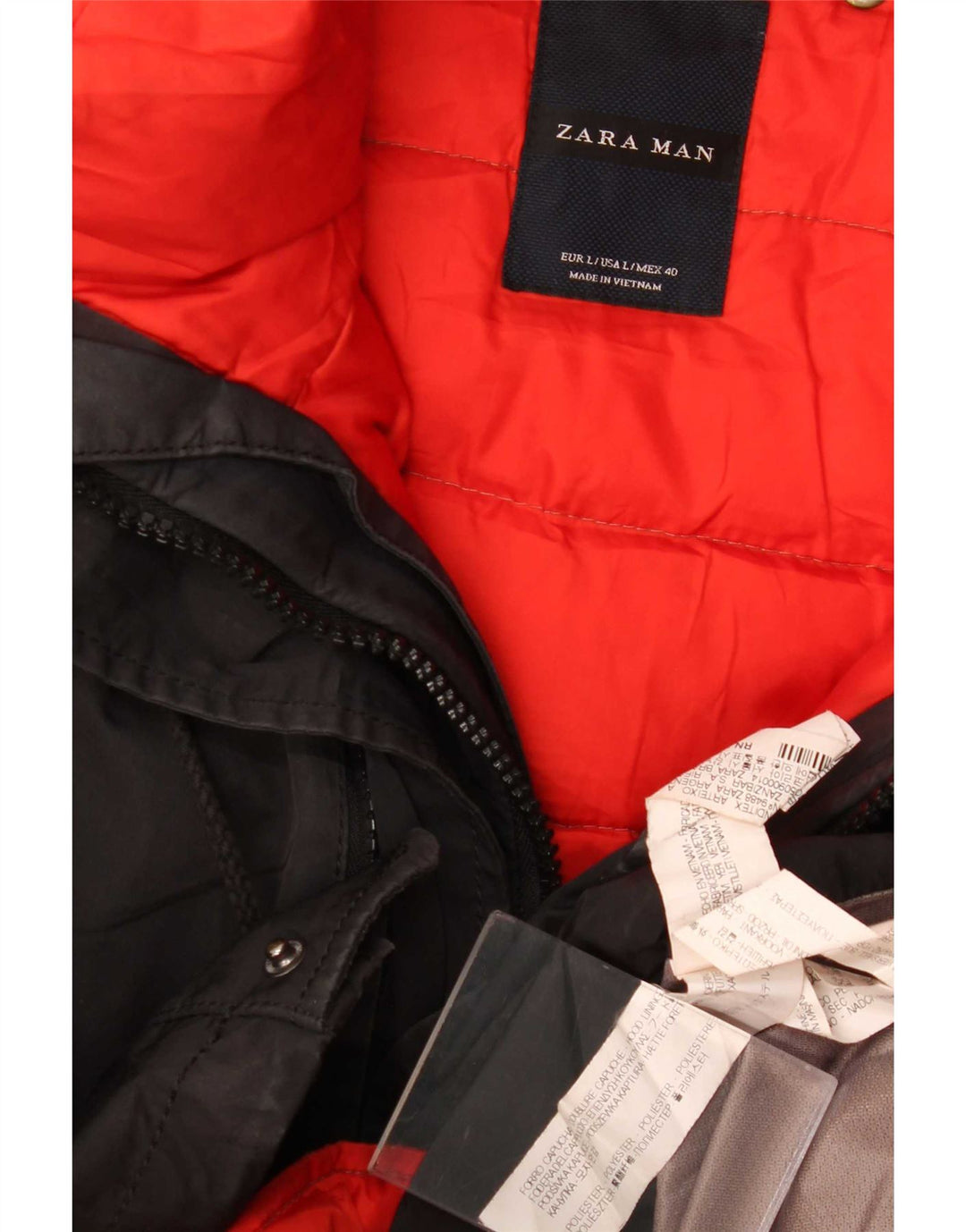 Zara Chaqueta acolchada con capucha para hombre UK 40 Large Poliéster negro