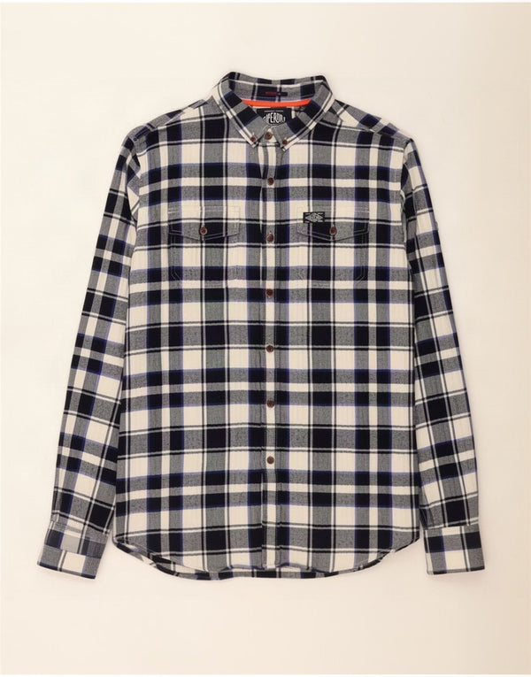 Superdry Mens Flannel Shirt XL Navy Blue Check Cotton