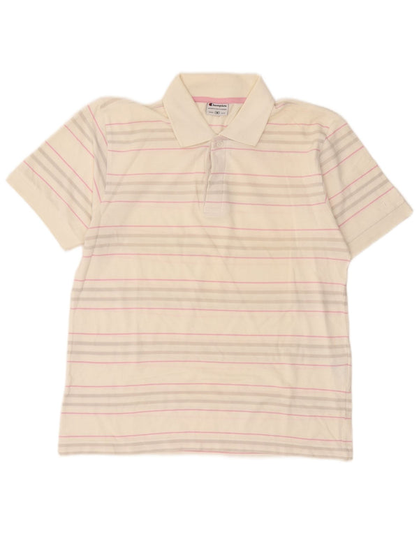 Champion Polo Para Hombre De Algodón A Rayas Blanco Medio