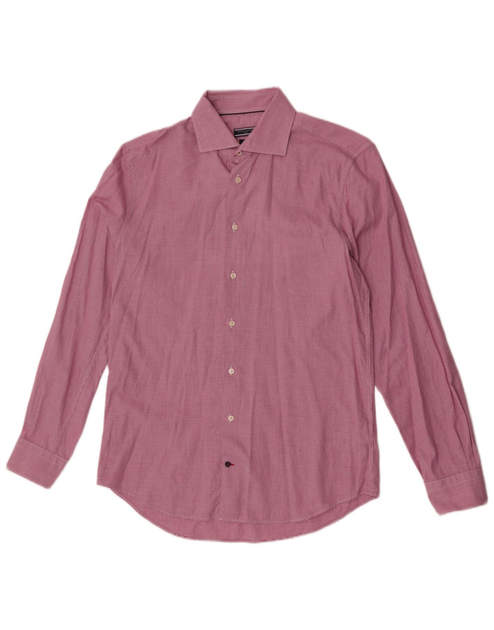 Tommy Hilfiger Camisa a medida para hombre Talla 41 16 Pata de gallo rosa grande