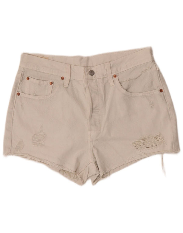 Levi's Mujer 501 Pantalones Cortos De Mezclilla Desgastados W30 Medio Algodón Blanco Roto