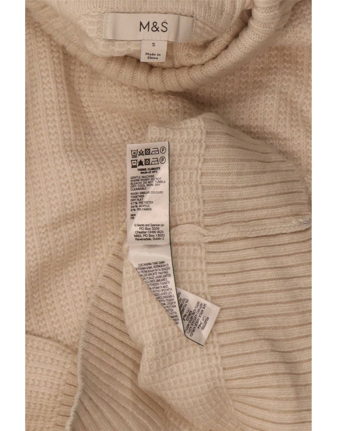 Marks & Spencer Jersey con cuello vuelto para mujer UK 10 Small Beige Poliéster