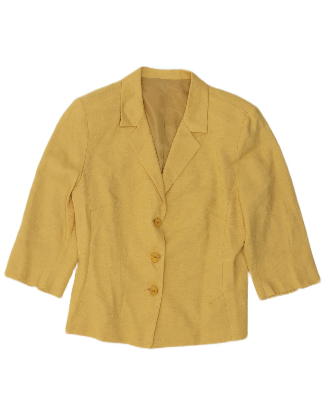 VINTAGE Mujer 1/2 Manga Cardigan Top Reino Unido 14 Viscosa Amarilla Mediana