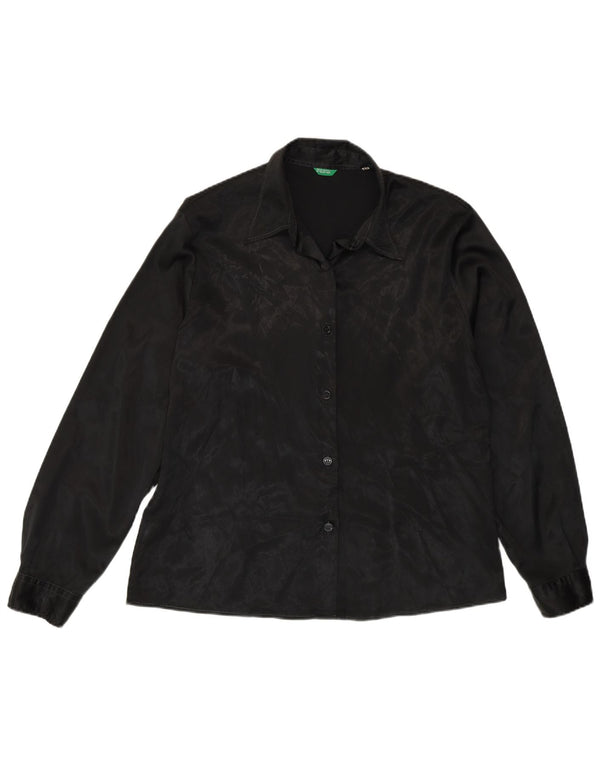 Camisa Benetton Mujer IT 48 XL Negro Estampado Animal Poliéster