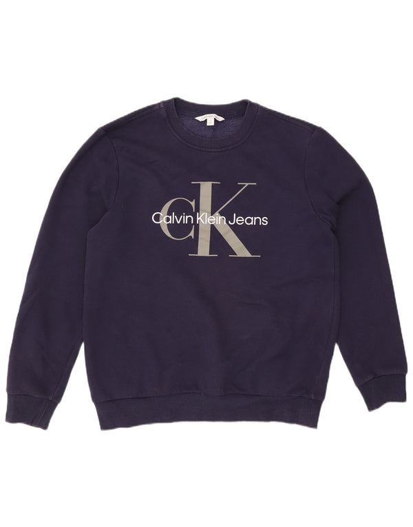 Calvin Klein Jeans Hombre Sudadera Gráfica Jumper Medium Azul Marino Algodón