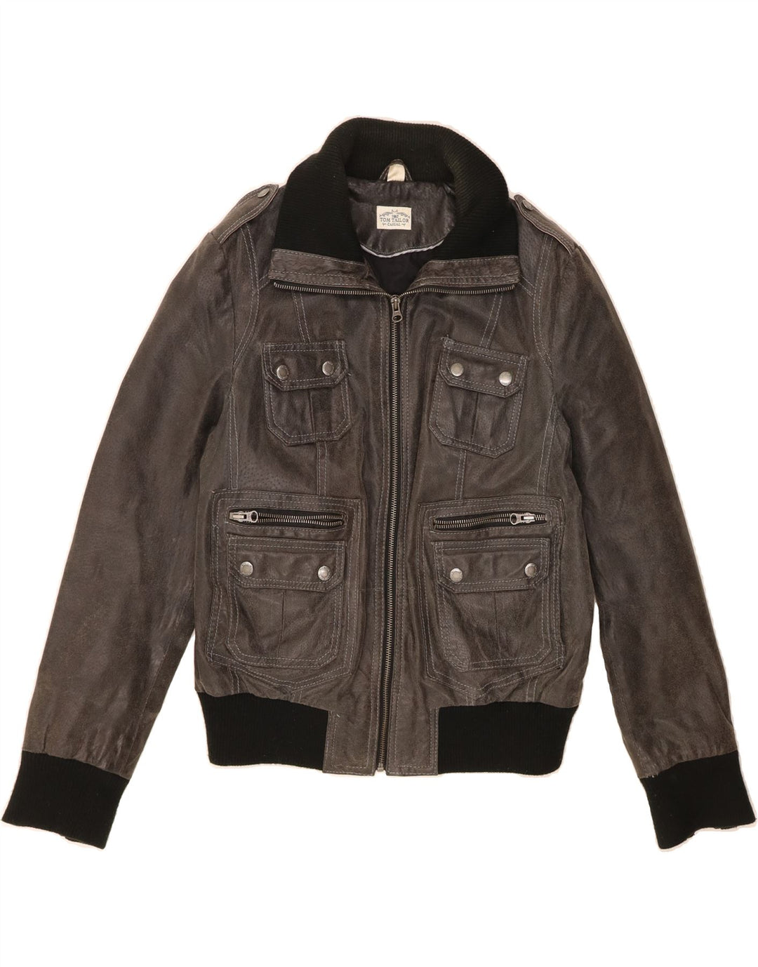 TOM TAILOR Womens Leather Jacket UK 18 XL Grey Leather Vintage Tom Tailor and Second-Hand Tom Tailor from Messina Hembry 
