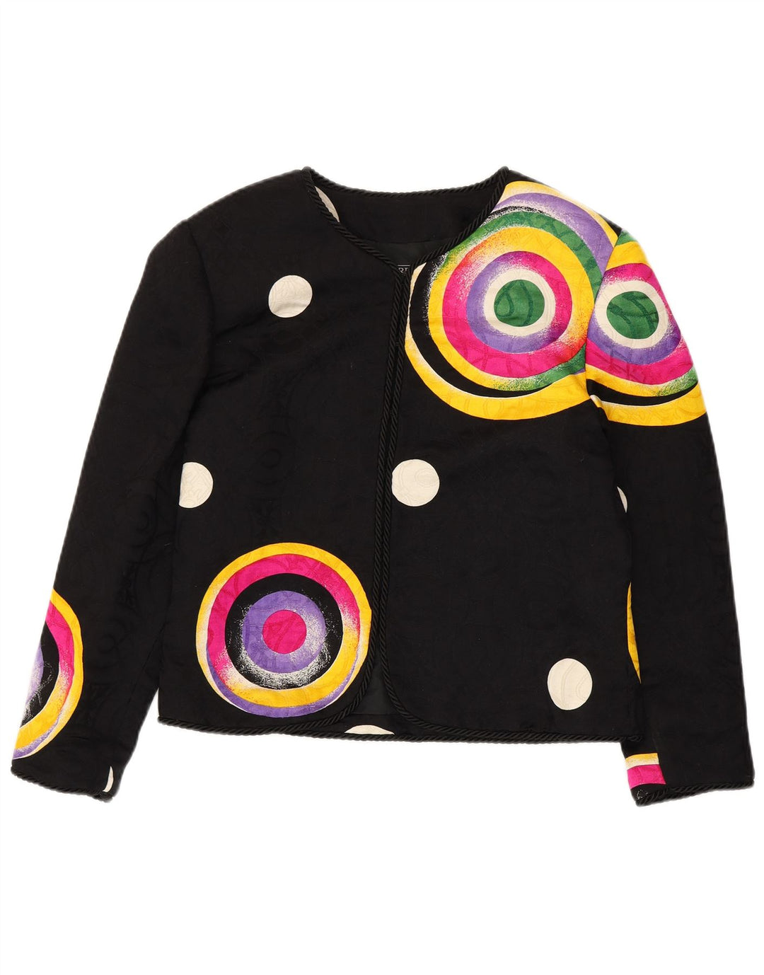 RENZO COUTURE Chaqueta Blazer para Mujer Reino Unido 14 Lana Geométrica Negra Mediana