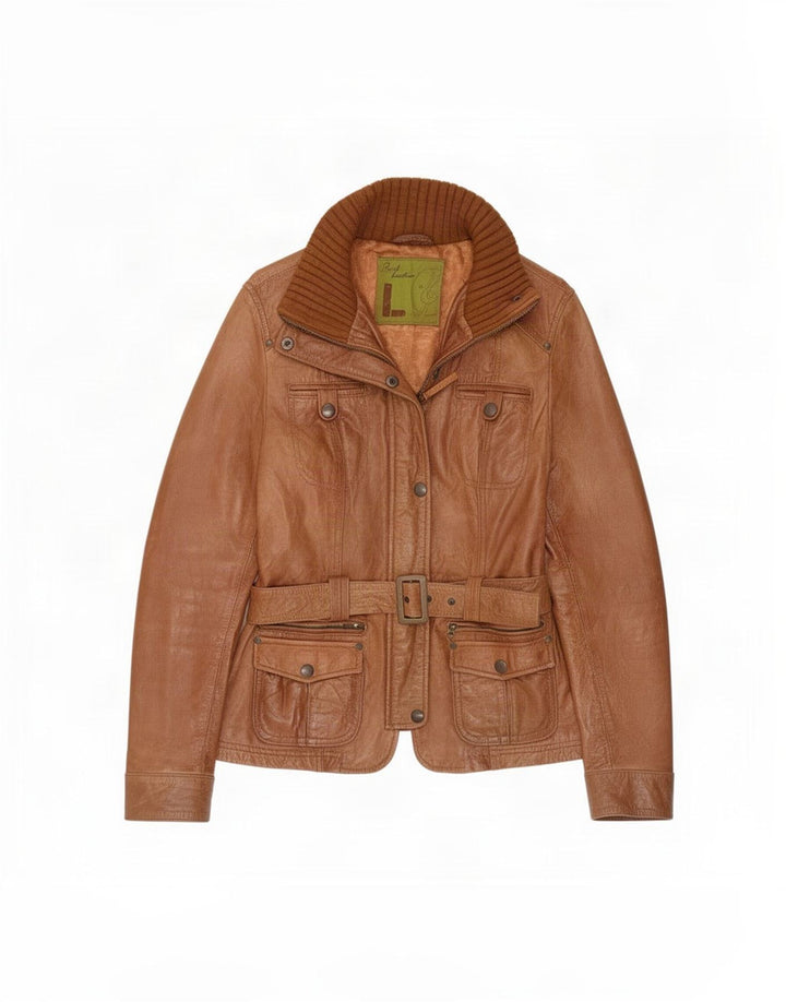 Vintage mujer chaqueta de cuero Reino Unido 16 marrón grande