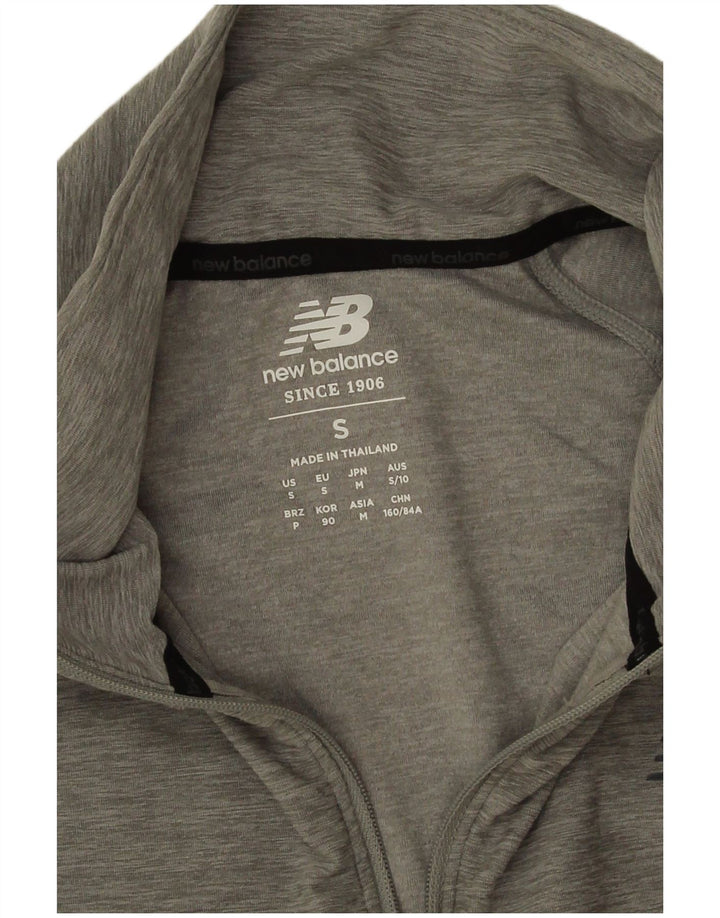 New Balance Mujer Zip Neck Top Manga Larga UK 10 Small Gris Poliéster