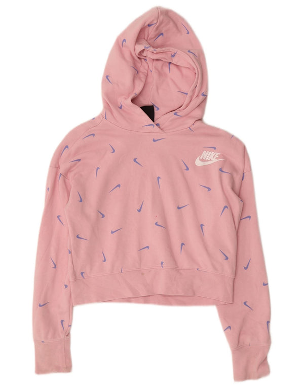Nike Girls Crop Graphic Standard Fit Hoodie Jumper 12-13 Years Large Pink