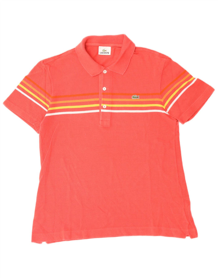 LACOSTE Polo para hombre talla 3 pequeño algodón a rayas rosa