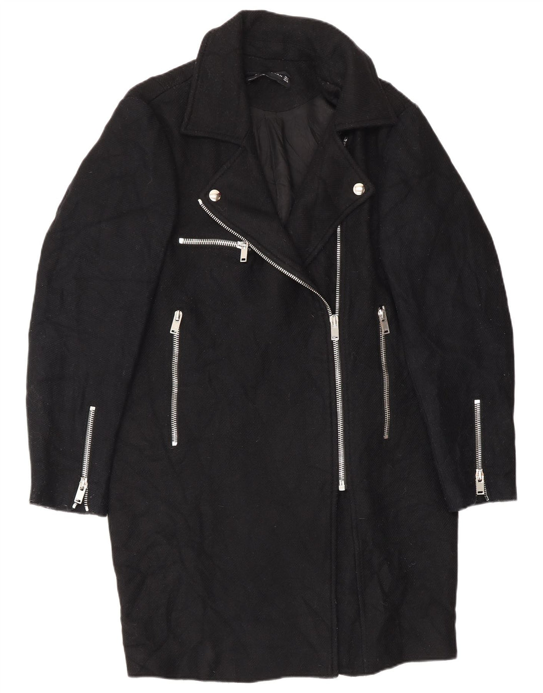 Zara Mujer Abrigo UK 44 Mediano Lana Negra