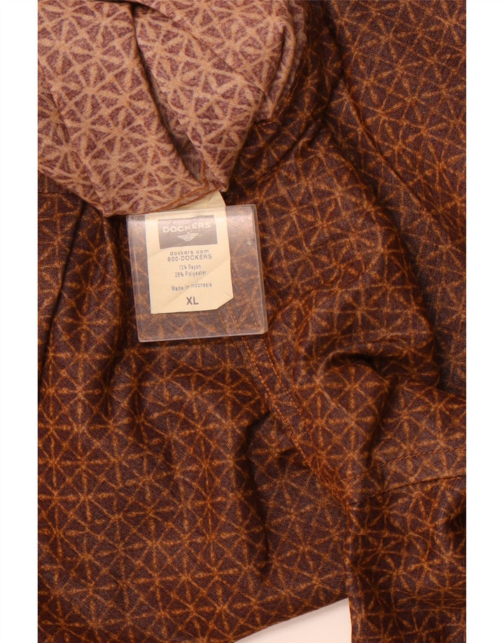 DOCKERS Camisa Manga Corta Hombre XL Marrón Rayón Geométrico