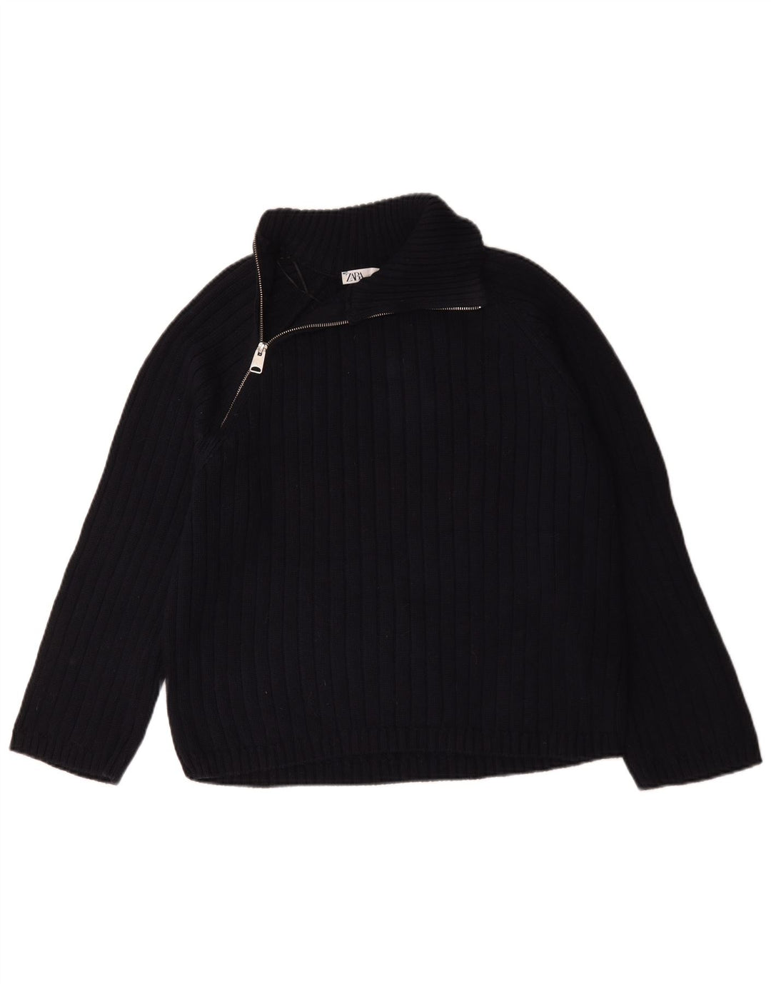 Zara Hombre Regular Fit Zip Neck Jumper Sweater Small Azul Marino Algodón