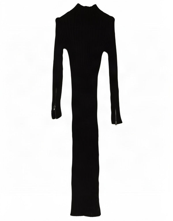 Zara Vestido estilo jersey de manga larga con cremallera y cuello para mujer, talla 40, talla pequeña, viscosa negra