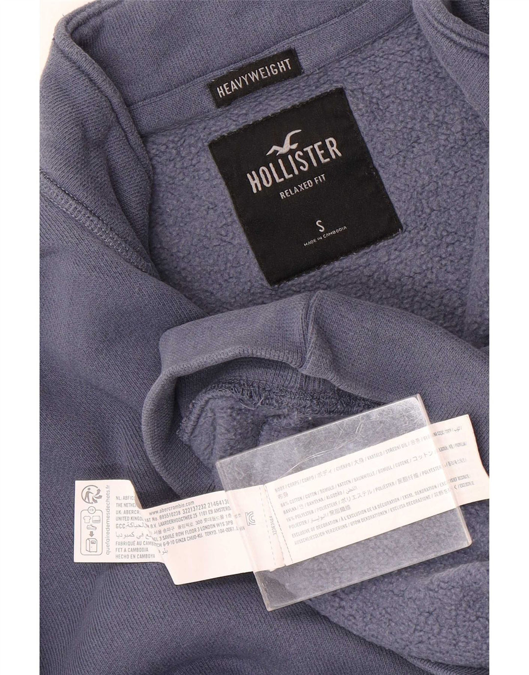 Hollister Hombre Zip Neck Sudadera Jumper Small Algodón Azul