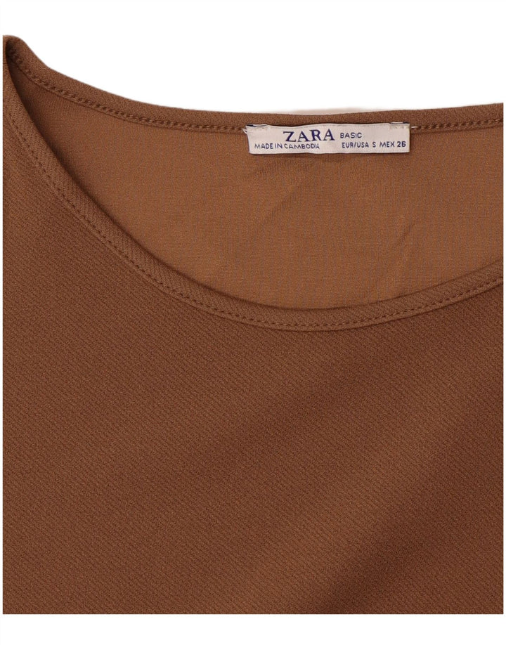Zara Vestido recto de manga 3/4 para mujer UK 40 Small Marrón