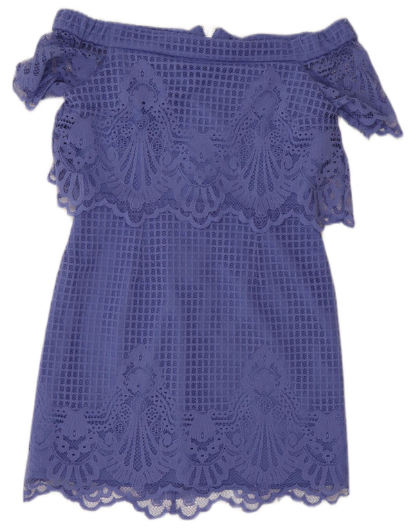 Topshop Vestido con Hombros Descubiertos para Mujer UK 40 Pequeño Poliéster Floral Púrpura