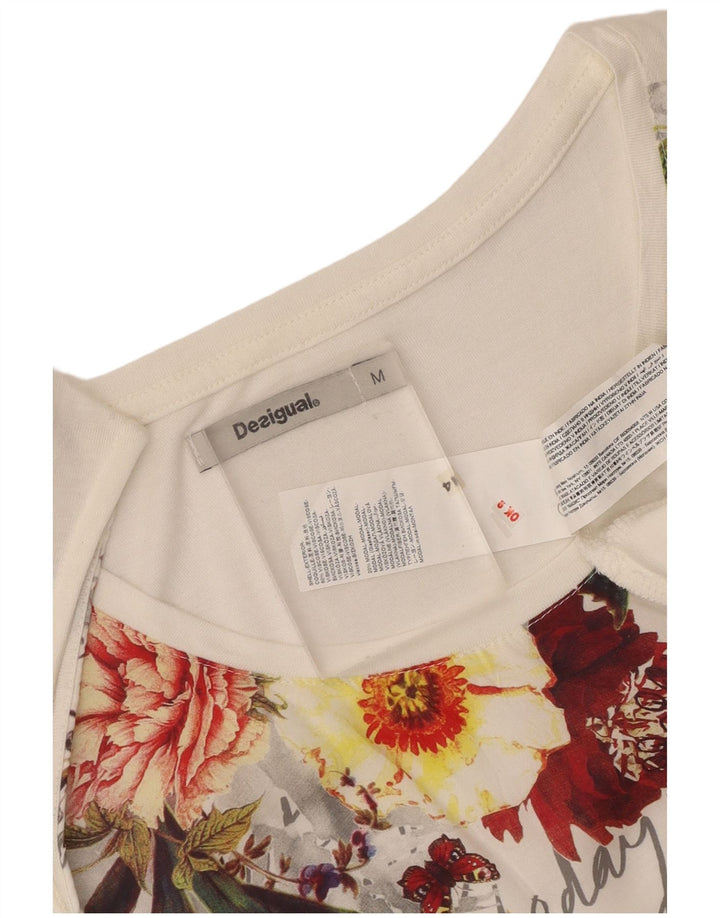 Desigual Top tipo túnica con gráfico para mujer UK 12 Viscosa floral blanca mediana