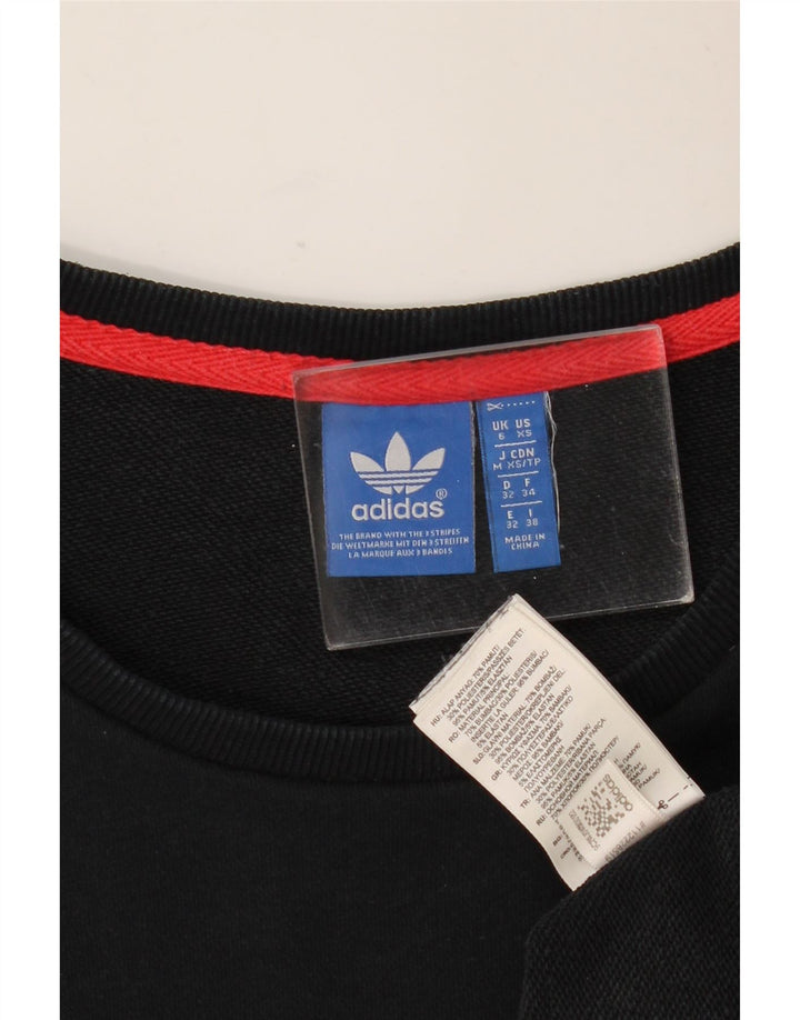 ADIDAS Sudadera de gran tamaño con gráfico para mujer UK 6 XS Negro Rayas