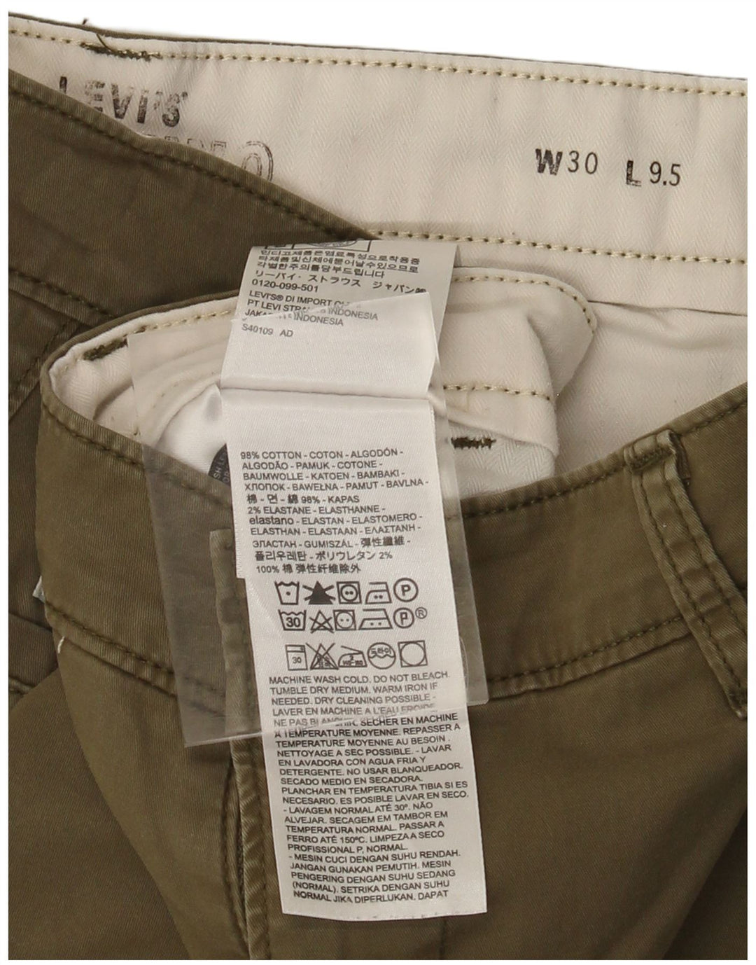 Pantalones cortos chinos Levi's para hombre W30 Algodón caqui medio
