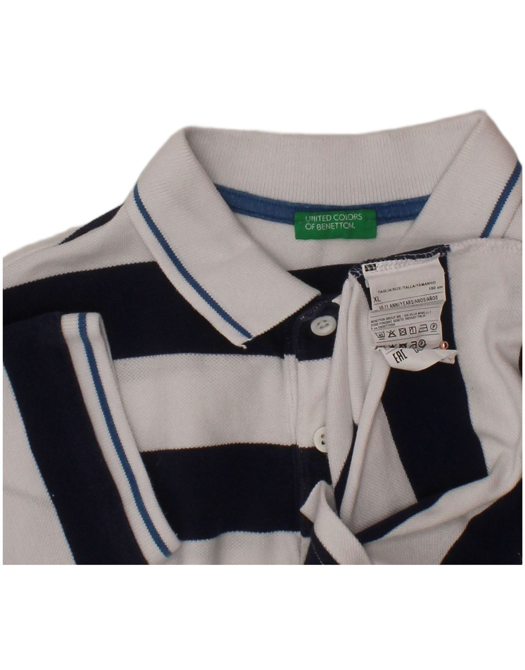BENETTON Polo Niño 10-11 Años XL Azul Marino Rayas Algodón