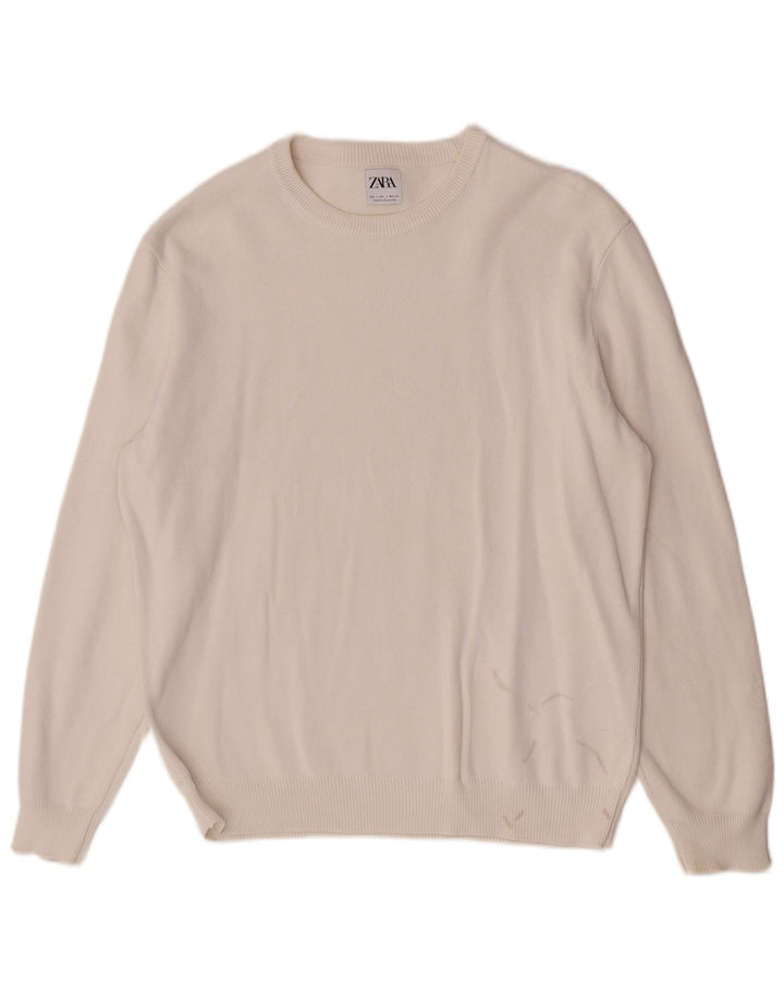 Zara Hombre Jersey Cuello Redondo Jersey Grande Algodón Blanco