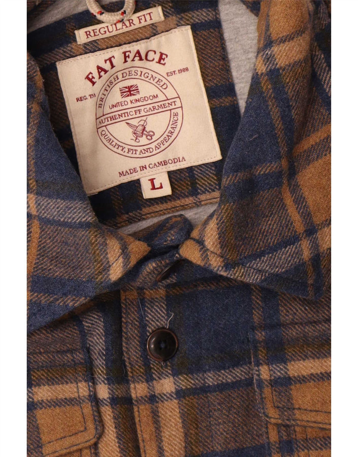 Camisa de franela de corte estándar con estilo shacket para hombre de Fat Face Lana a cuadros azules grandes