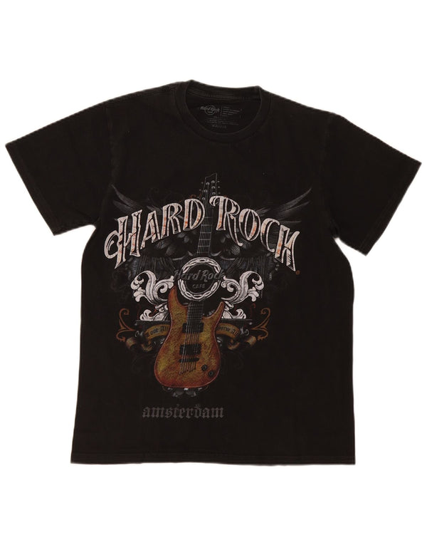 Hard Rock Cafe Mens Amsterdam Graphic Camiseta Top Pequeño Algodón Negro